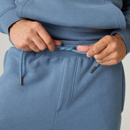 Брюки беговые для фитнеса синтетические прямого покроя мужские синие