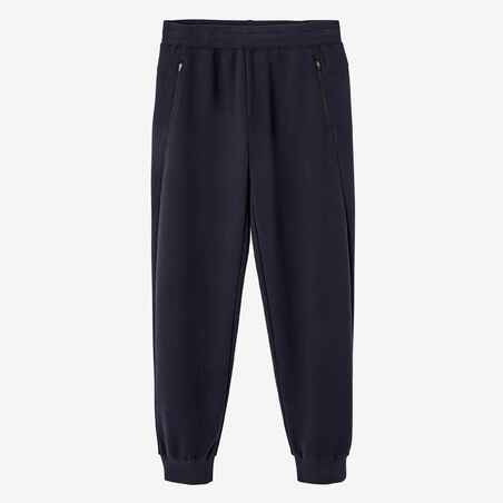 Men's Straight-Cut Cotton-Rich Jogging Fitness Bottoms 500 - Navy Blue