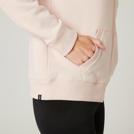 Толстовка на молнии с капюшоном и карманом женская бледно-розовая 500