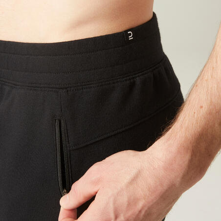 Pantalón de fitness tipo jogger para hombre mayoritariamente algodón - Corte recto - 500 - Negro 