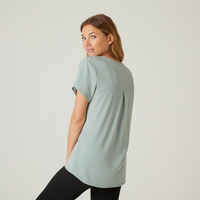 Women's Short-Sleeved Straight-Cut V-Neck Cotton Fitness T-Shirt 515 - Verdigris