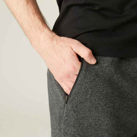 Men's Straight-Cut Cotton-Rich Jogging Fitness Bottoms 500 - Dark Grey