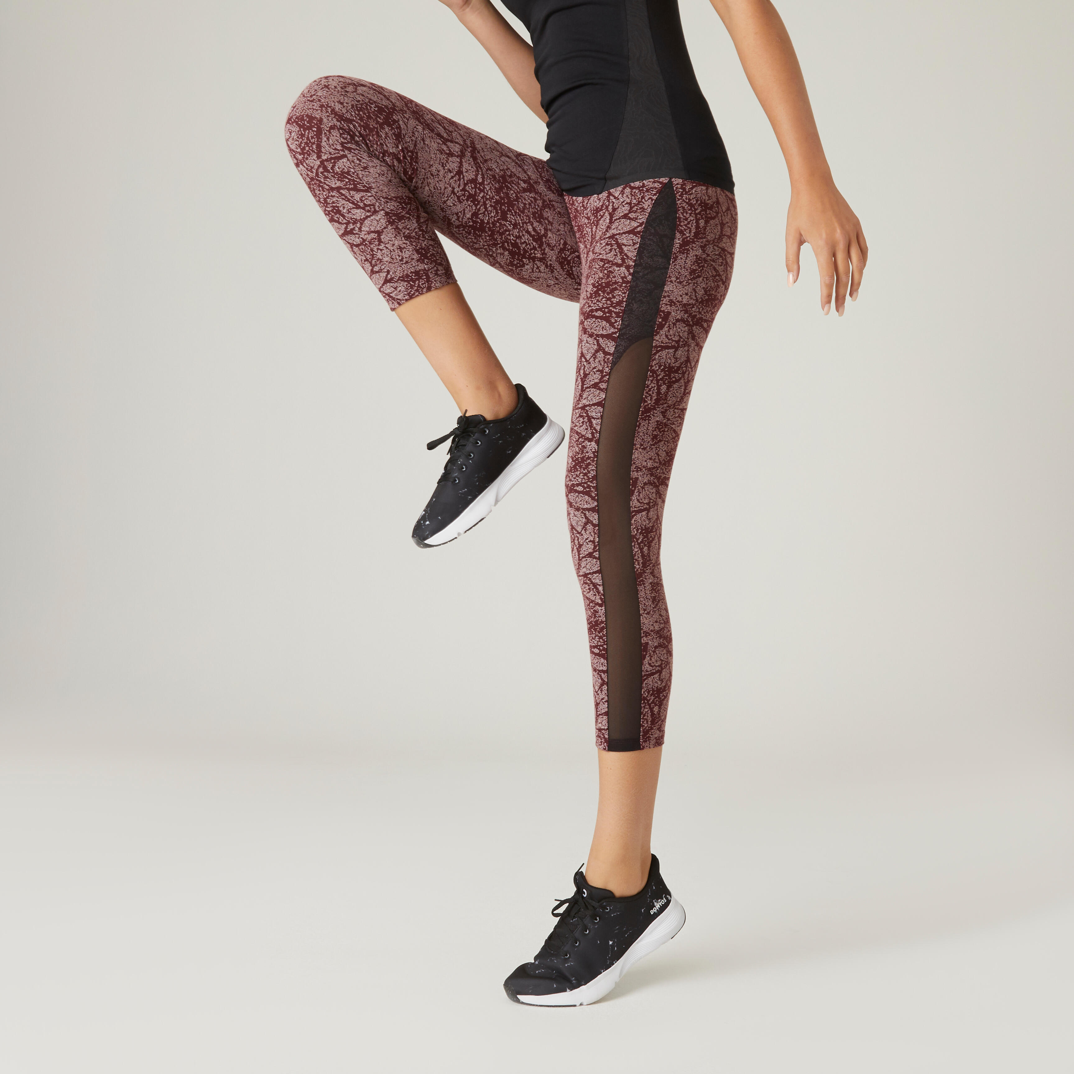 Women's Gym Cotton Blend Legging 520 with Mesh-Grey Print