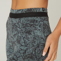 Stretchy High-Waisted Cotton Fitness Leggings with Mesh - Green Print