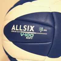Tinklinio kamuolys žaidėjams nuo 15 m. „V100 Soft“, 260–280 g, baltas / mėlynas