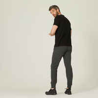 Men's Straight-Cut Cotton-Rich Jogging Fitness Bottoms 500 - Dark Grey