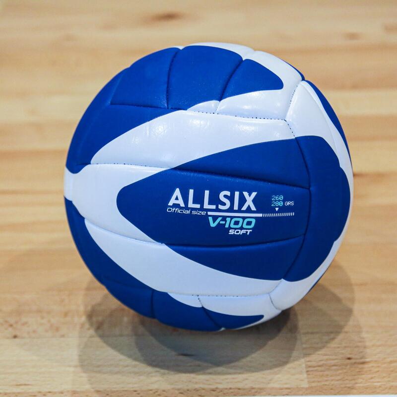 BALLON DE VOLLEY-BALL V100 SOFT 260-280G BLEU/BLANC A PARTIR DE 15 ANS