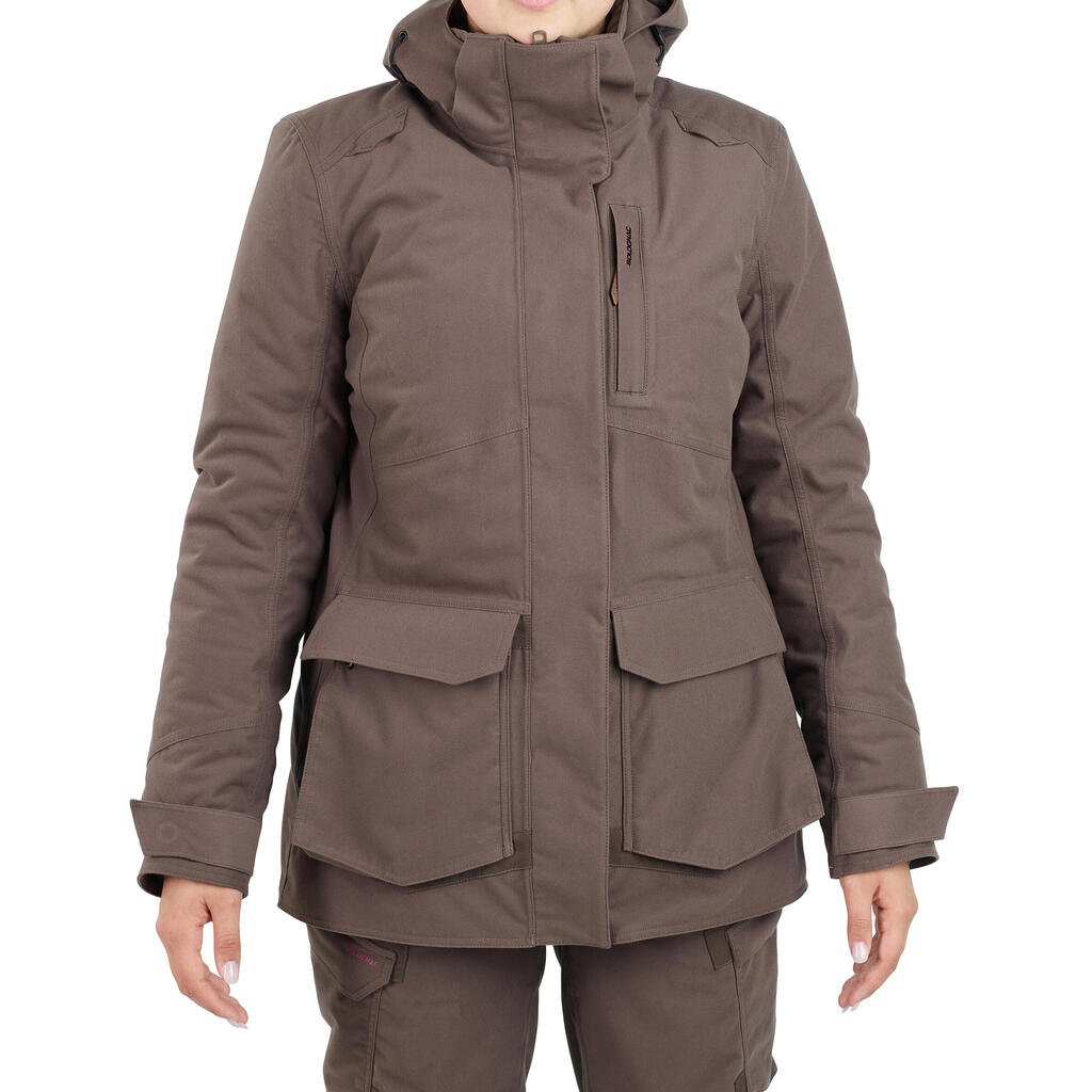 HUNTING WOMEN’S 3-IN-1 WARM WATERPROOF JACKET 500 - BROWN