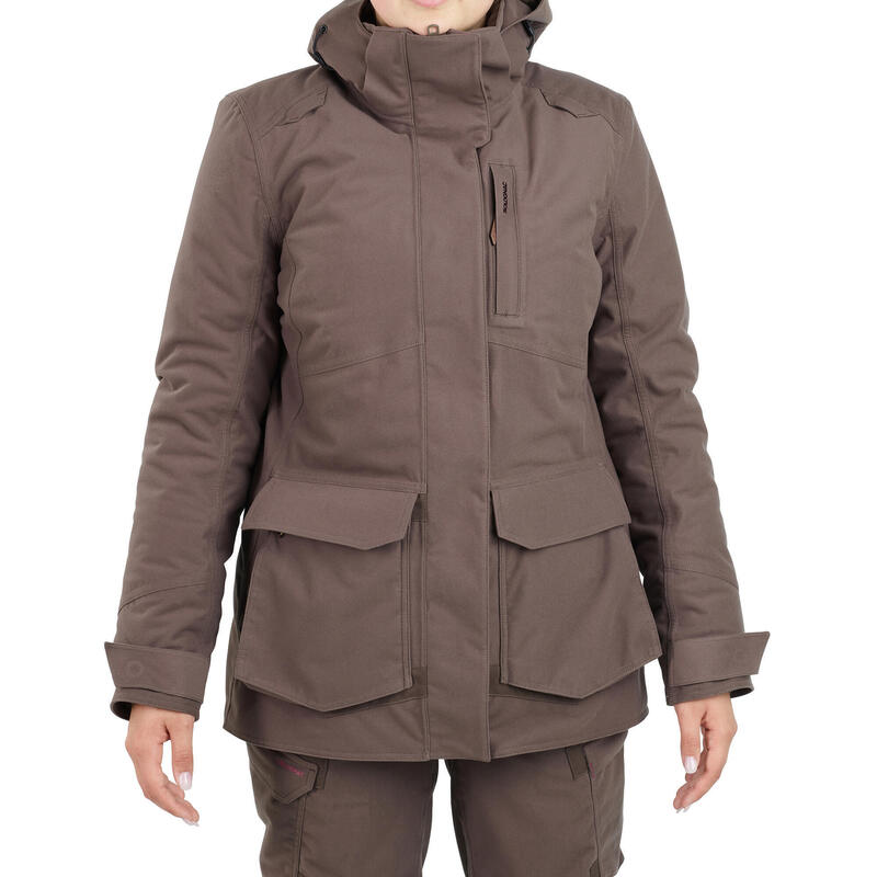 Jagdjacke 500 Damen 3-in-1 warm wasserdicht braun 