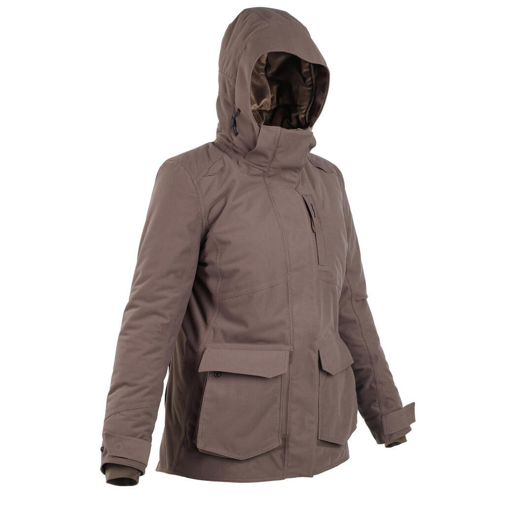 HUNTING WOMEN’S 3-IN-1 WARM WATERPROOF JACKET 500 - BROWN