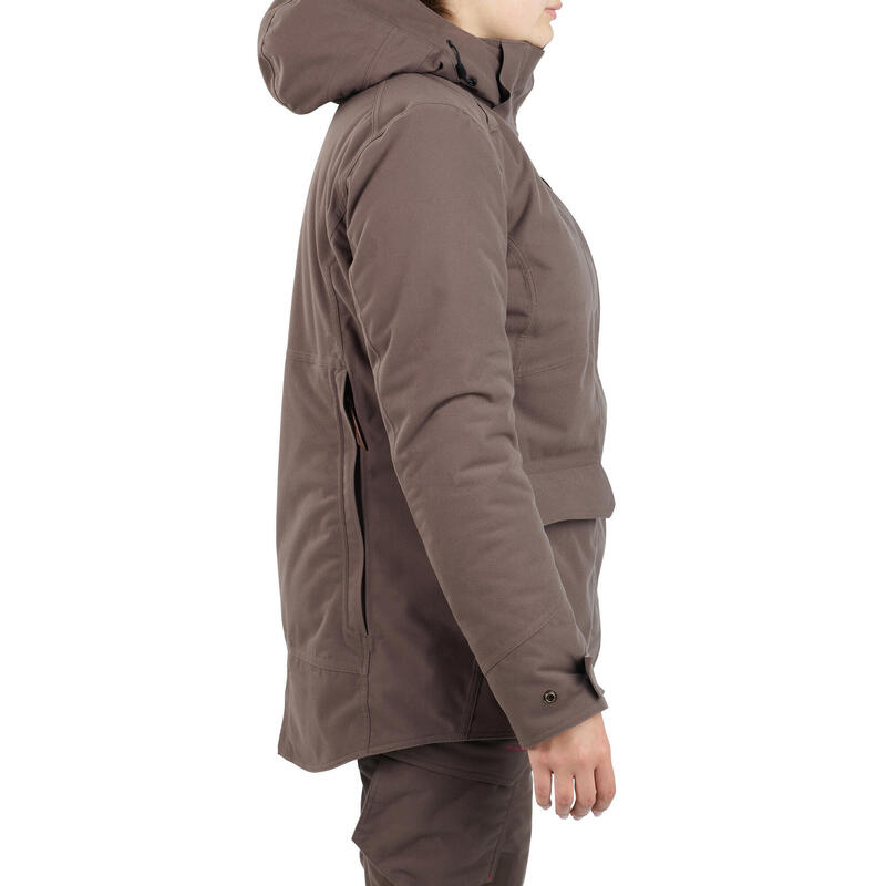 VESTE CHASSE FEMME 3 EN 1 CHAUDE IMPERMEABLE MARRON 500