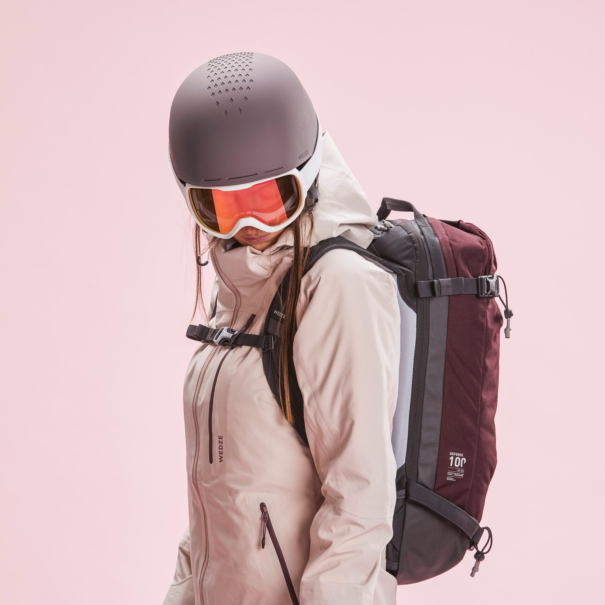 Freeride ski snowboard backpack - FR 100 DEFENSE  - Burgundy 3/25