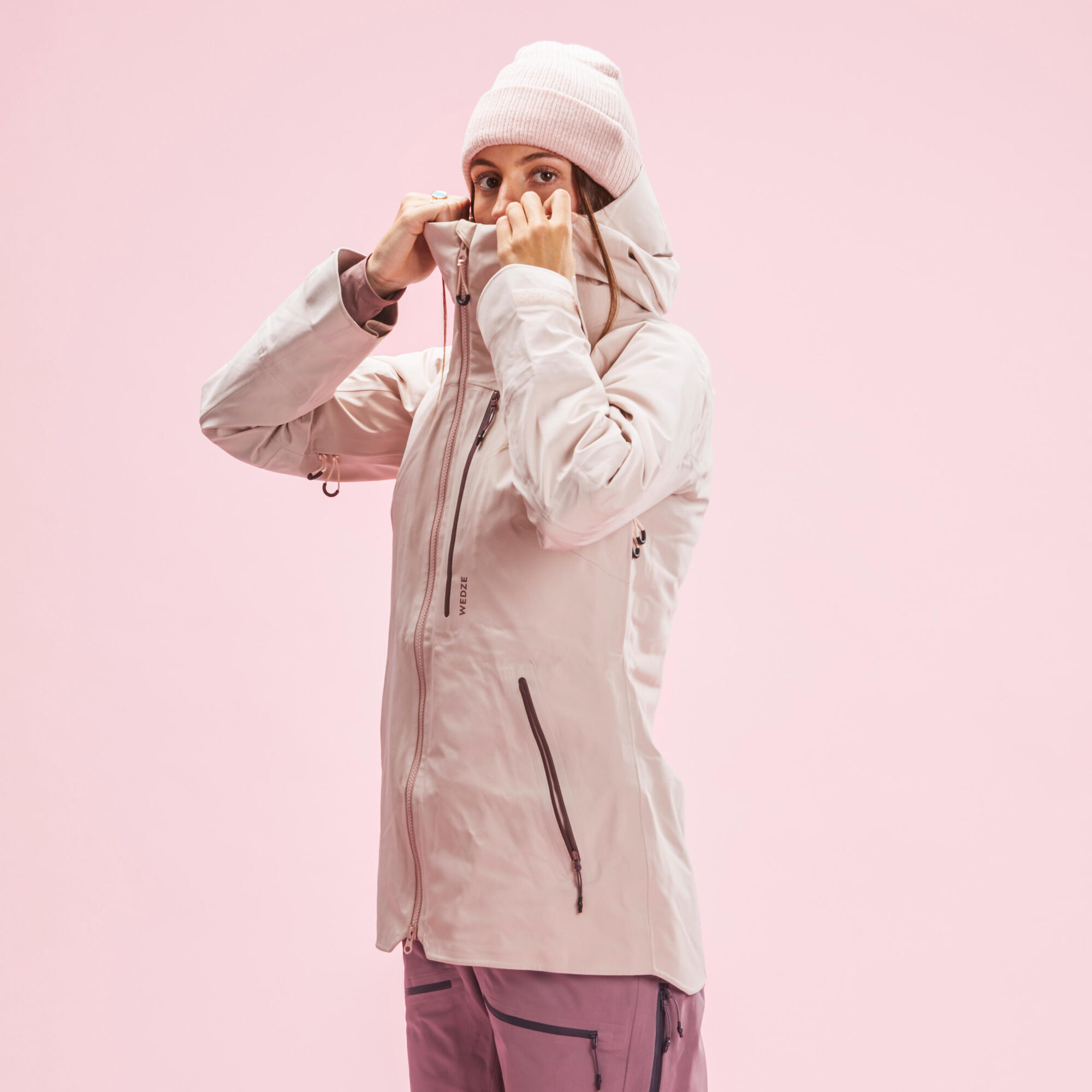 WOMEN’S SKI JACKET FR 500 - PINK 3/19