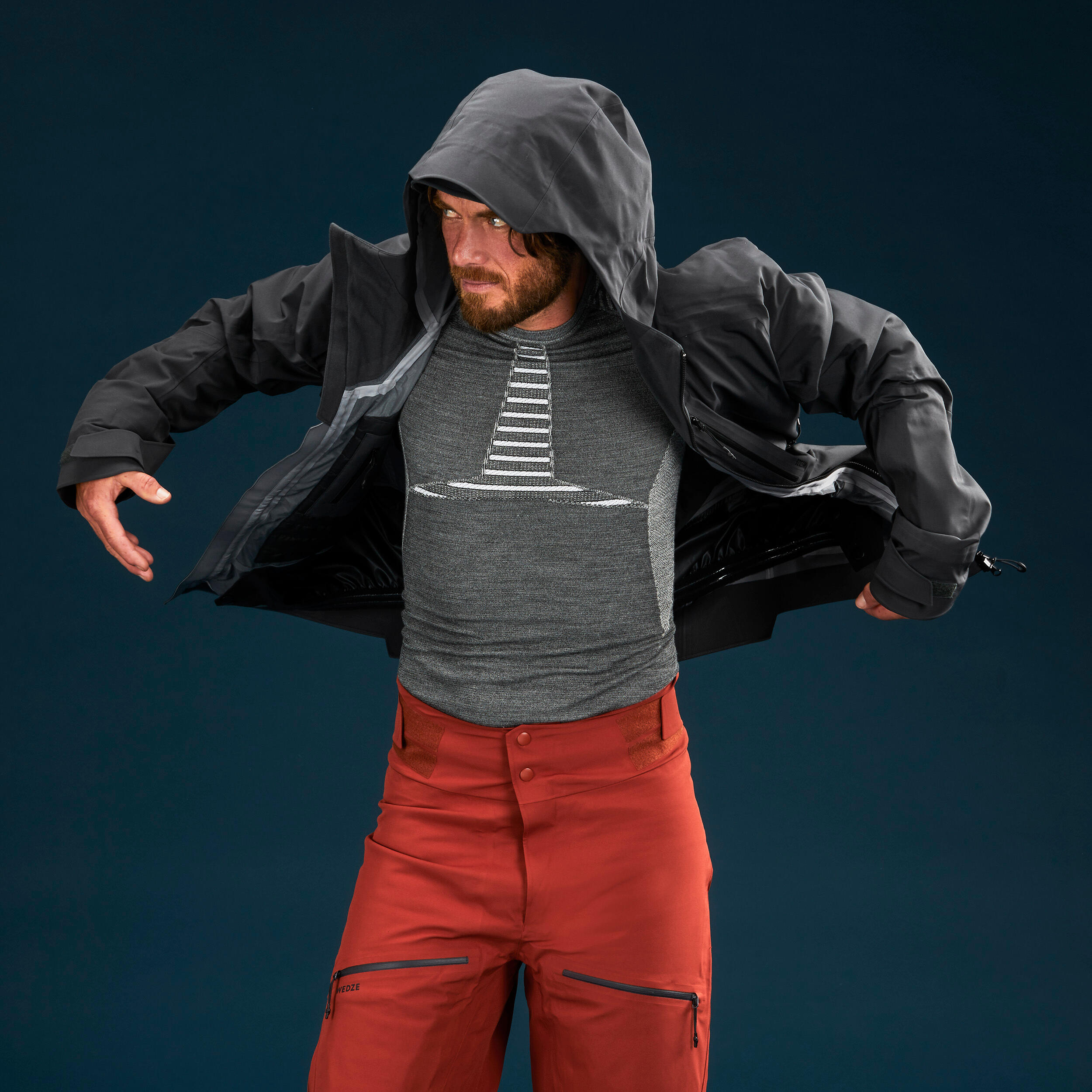 Men's Ski Thermal Wear Wool Top 900 - Grey