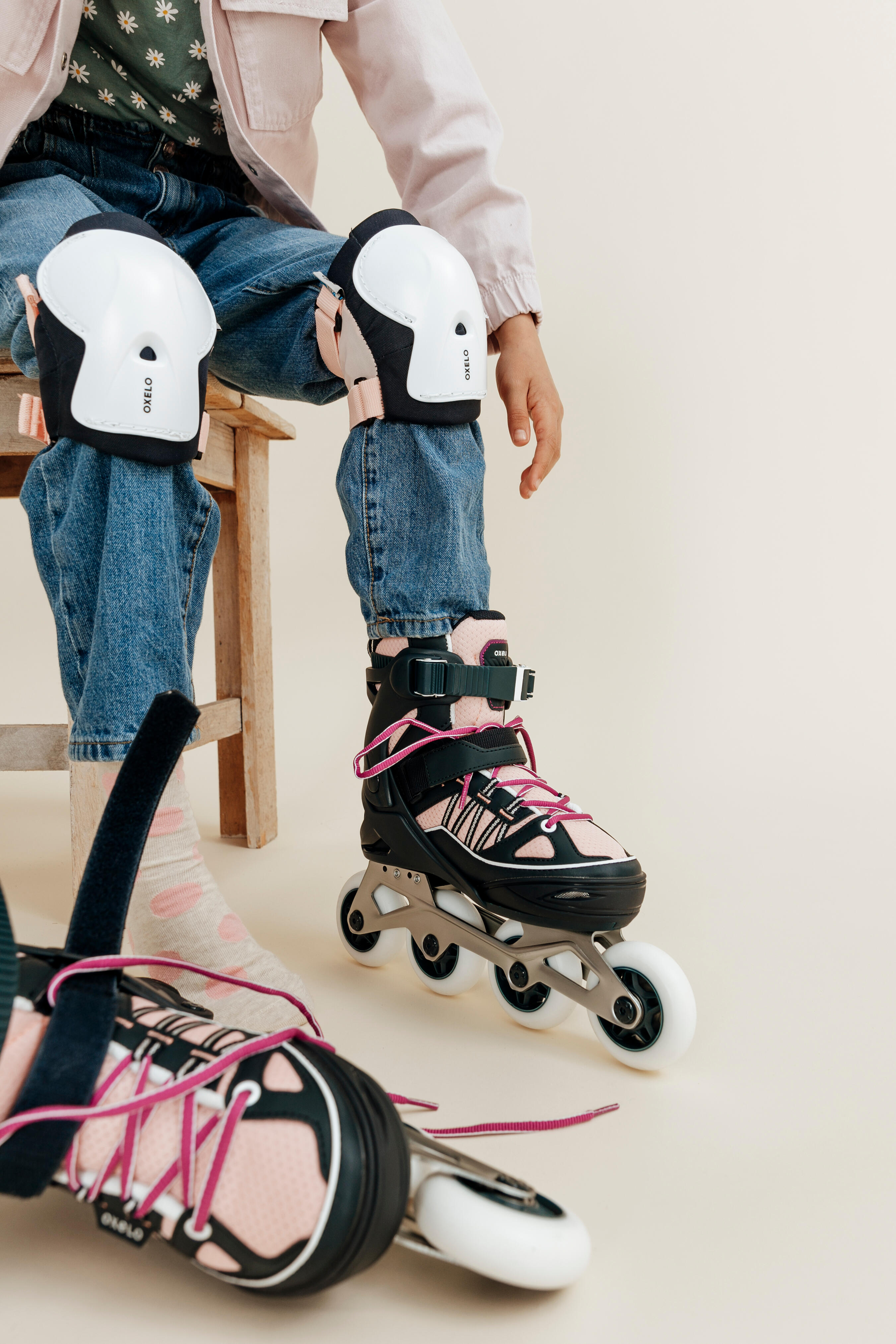 Kids' Inline Skate Protection Set - Blue/Pink - OXELO