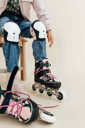مجموعة من عدة واقيات تزلج مضمّنة للأطفال - زهري فاتح