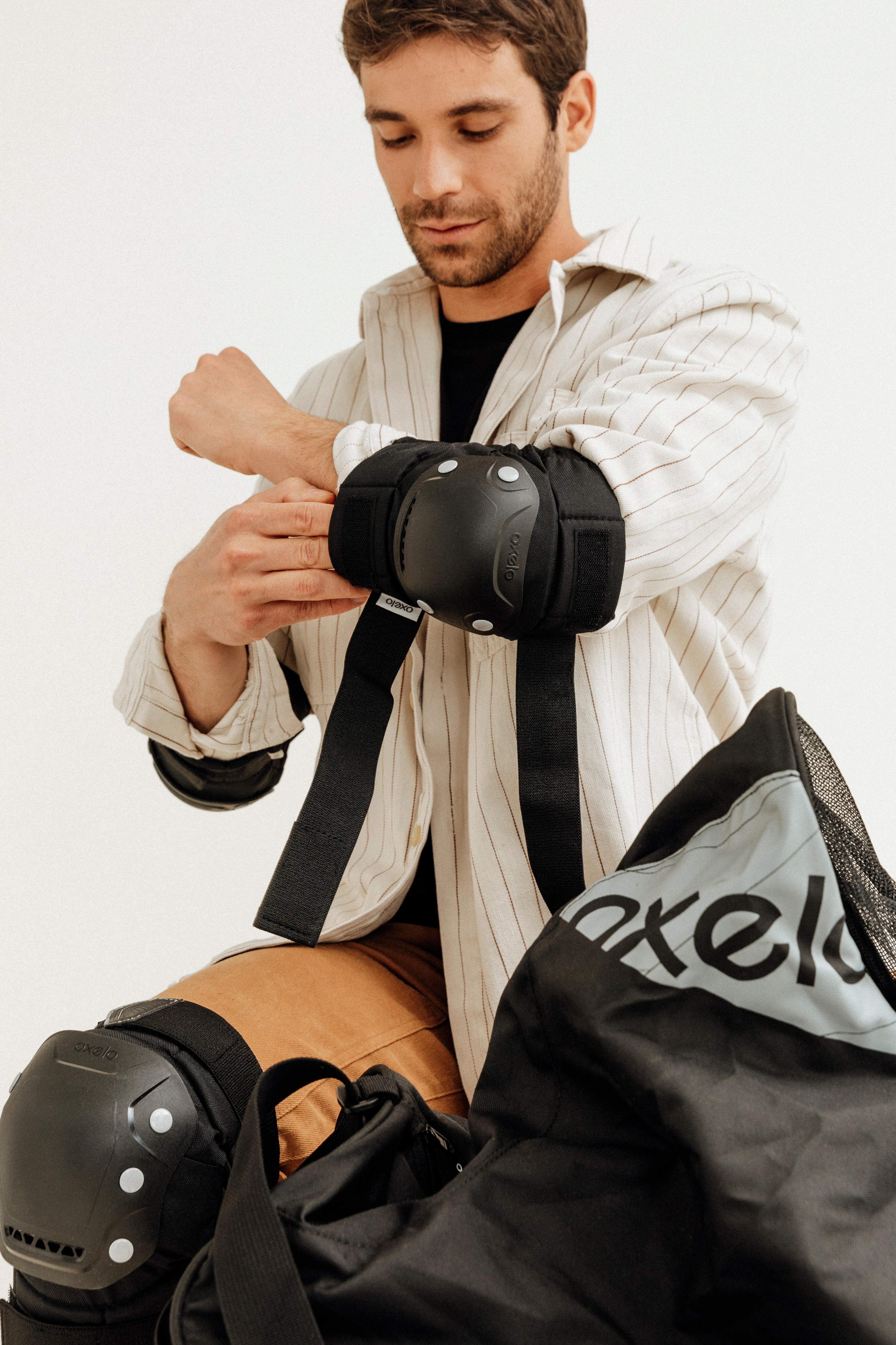 Adult 2 x 3Piece Inline Skate Protection Set FIT500 Black/Grey