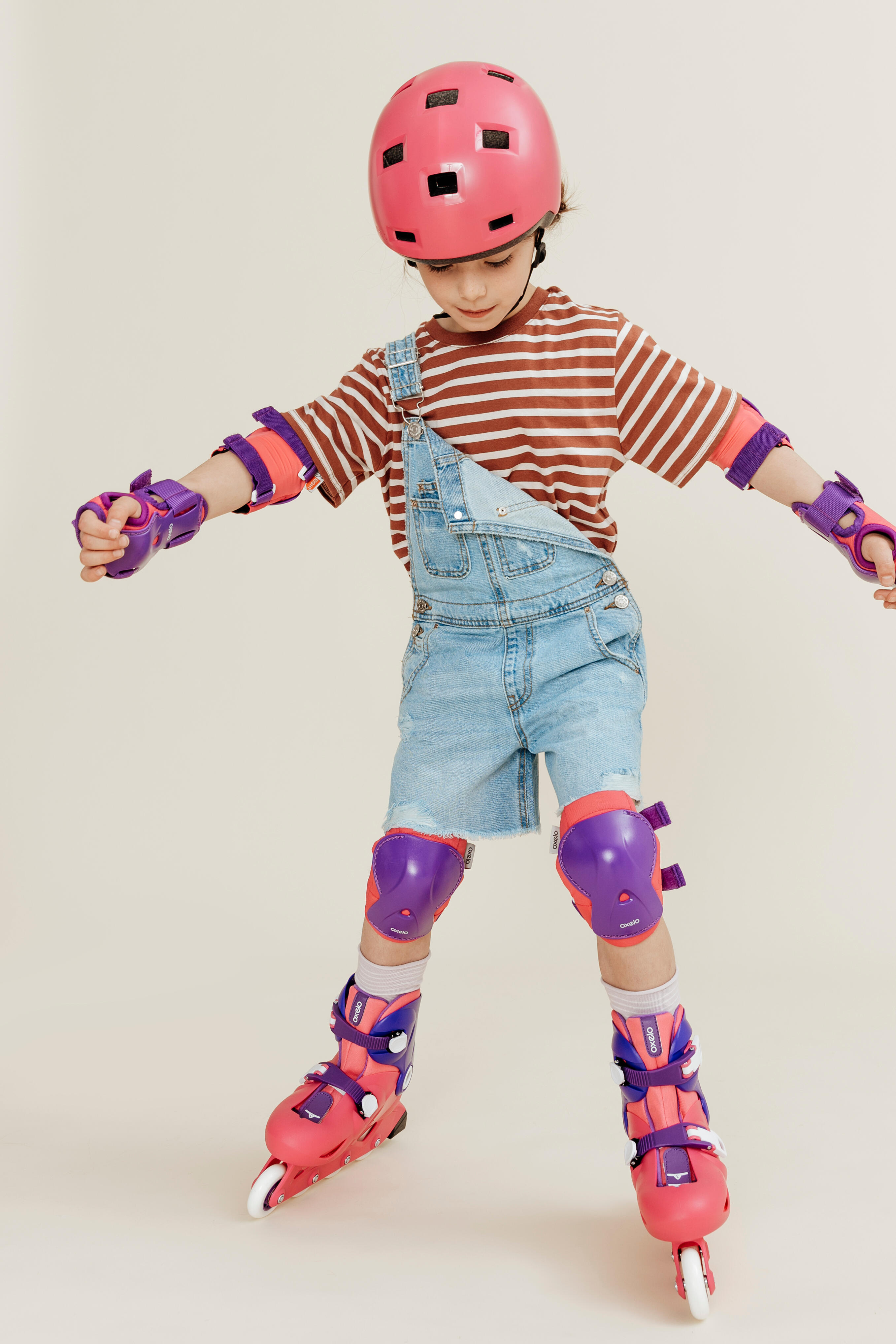 Kids' Inline Skate Protection Set - Blue/Pink - Dark blue, Fluo pale peach,  Snow white - Oxelo - Decathlon