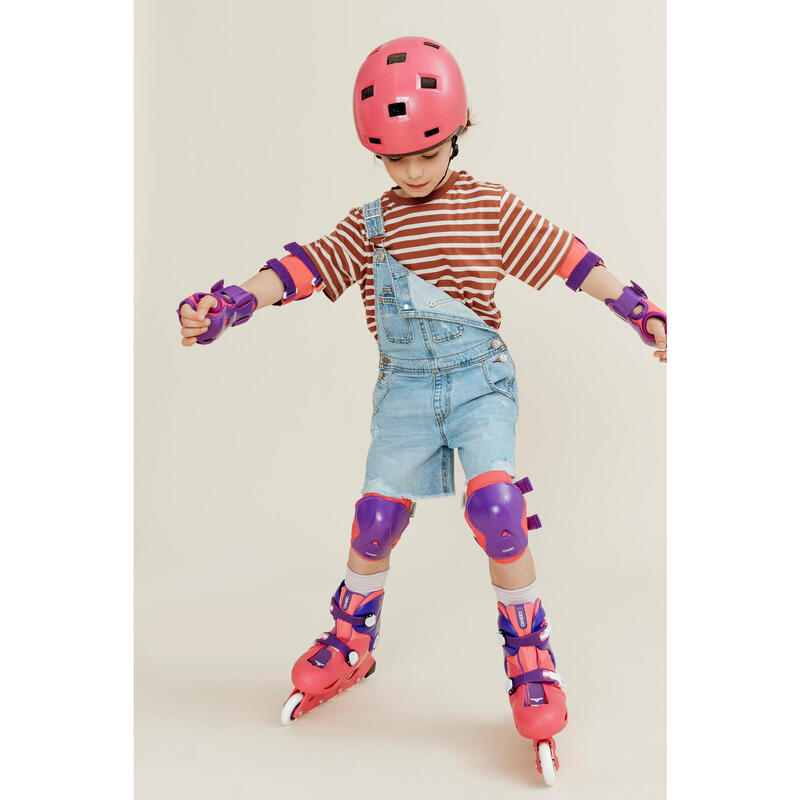 Set 3x2 protections roller trottinette skate enfant PLAY rose