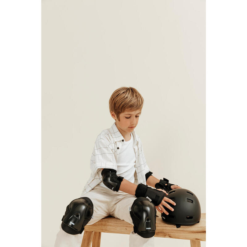 Set 3x2 protezioni roller monopattino skate bambino PLAY nere