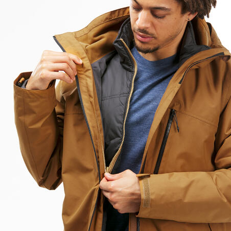 Куртка для треккинга при –10 °C 3 в 1 водонепроницаемая мужская коричневая TRAVEL 500