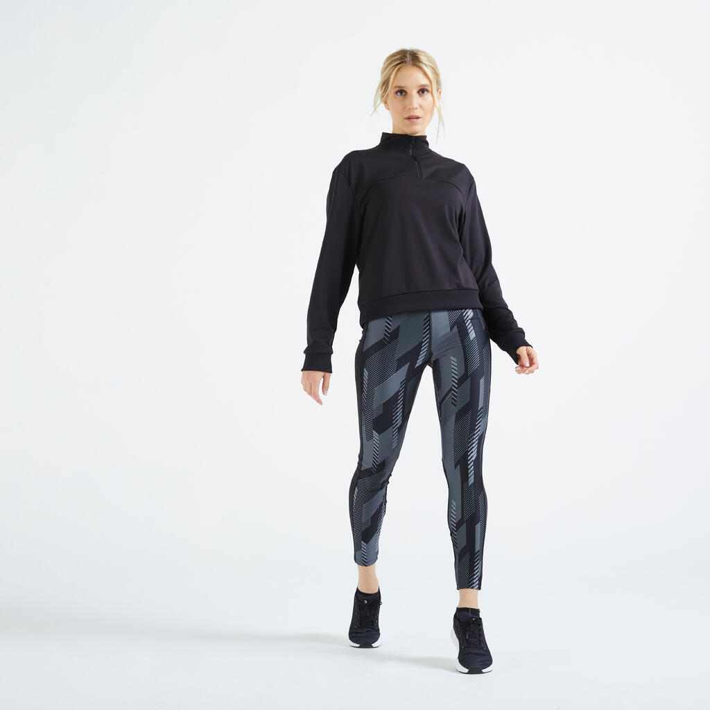 Women's Cropped Long-Sleeved Fitness Cardio Sweatshirt - Black