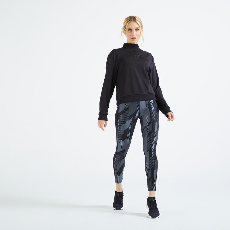 Sweatshirt kurzer Schnitt langärmelig Fitness Cardio Damen - schwarz