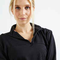 Women's Cropped Long-Sleeved Fitness Cardio Sweatshirt - Black