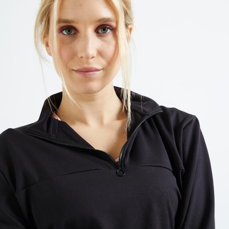 Sweatshirt kurzer Schnitt langärmelig Fitness Cardio Damen - schwarz
