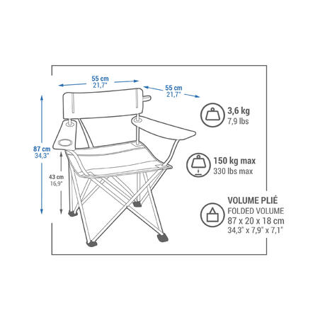 GRAND FAUTEUIL PLIANT POUR LE CAMPING - BASIC XL