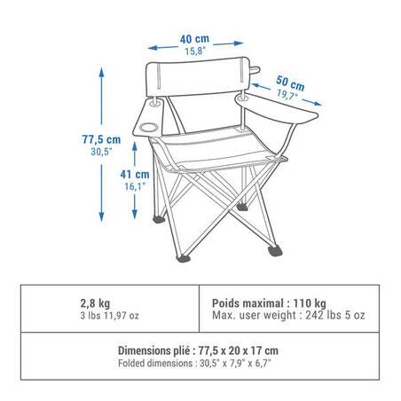 Kursi Lipat Kemah Sandaran Tangan Basic - Beige