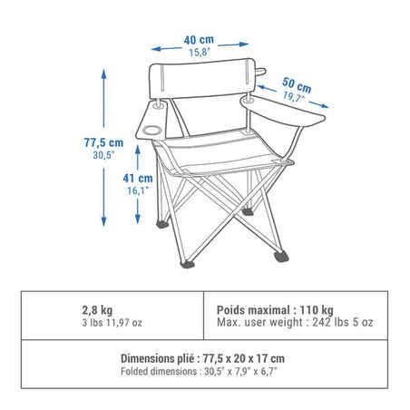 Silla plegable basic de camping Quechua azul