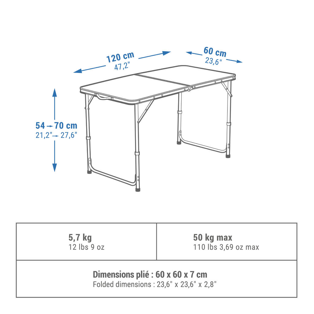 MESA PLEGABLE CAMPING 4 A 6 PERSONAS 