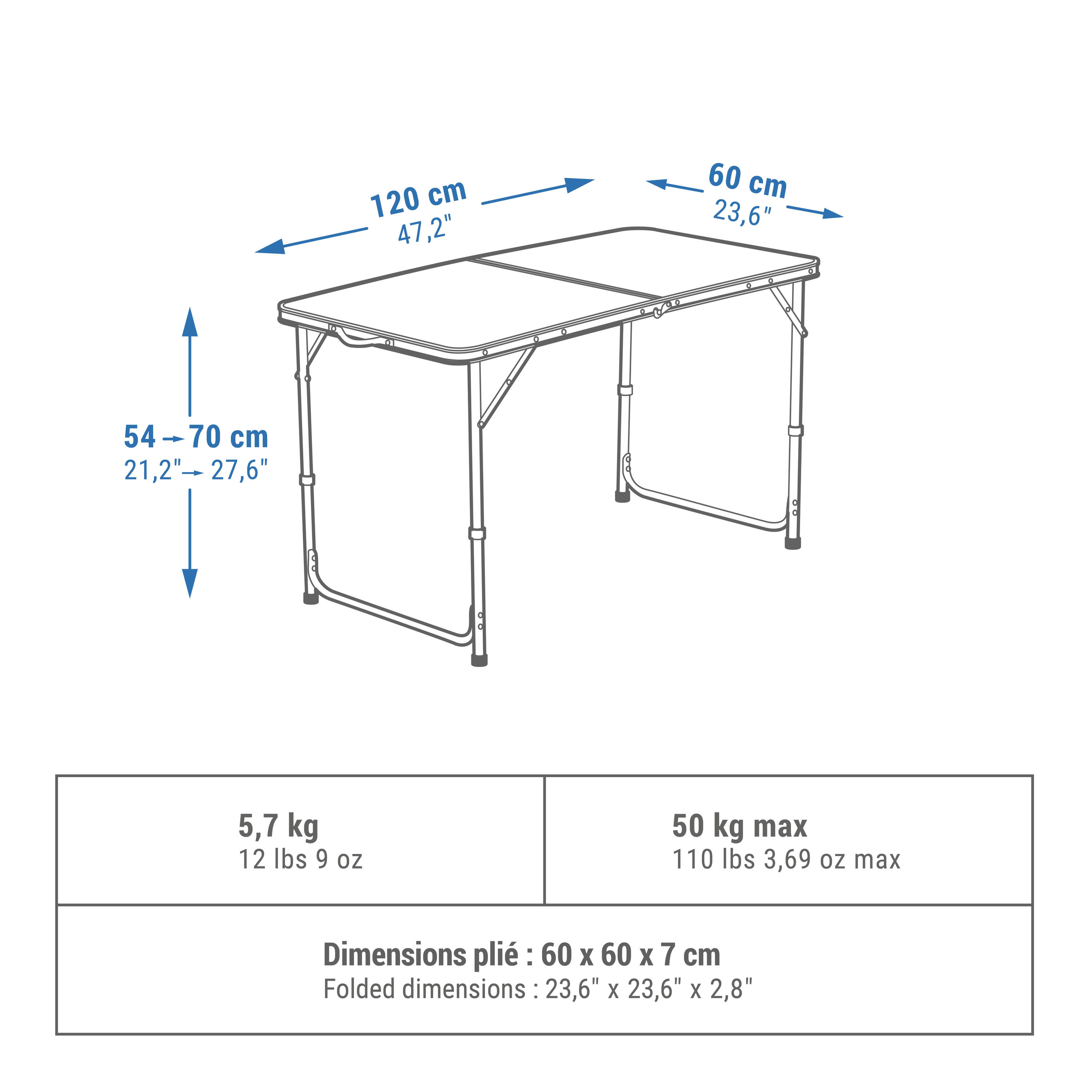 FOLDING CAMPING TABLE - 4 TO 6 PEOPLE 2/12
