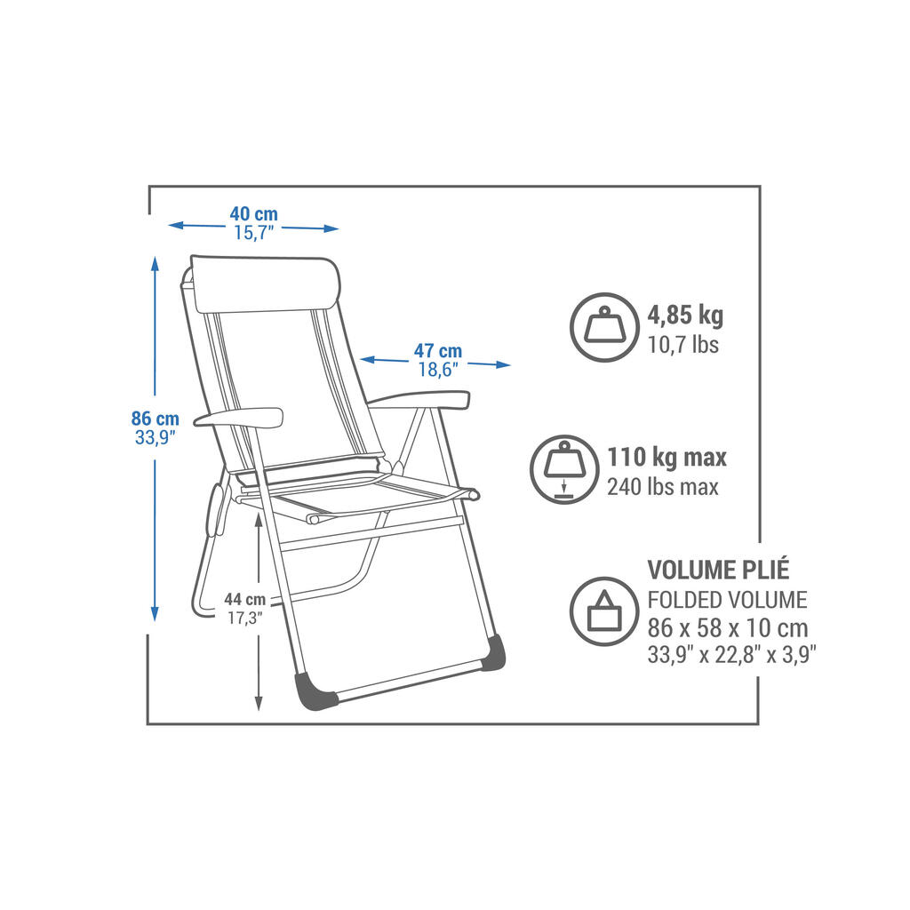 Camping Comfortable Reclining Folding Armchair - steel/aluminium