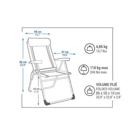 EXTREMELY COMFORTABLE FOLDING CAMPING CHAIR - RECLINABLE COMFORT