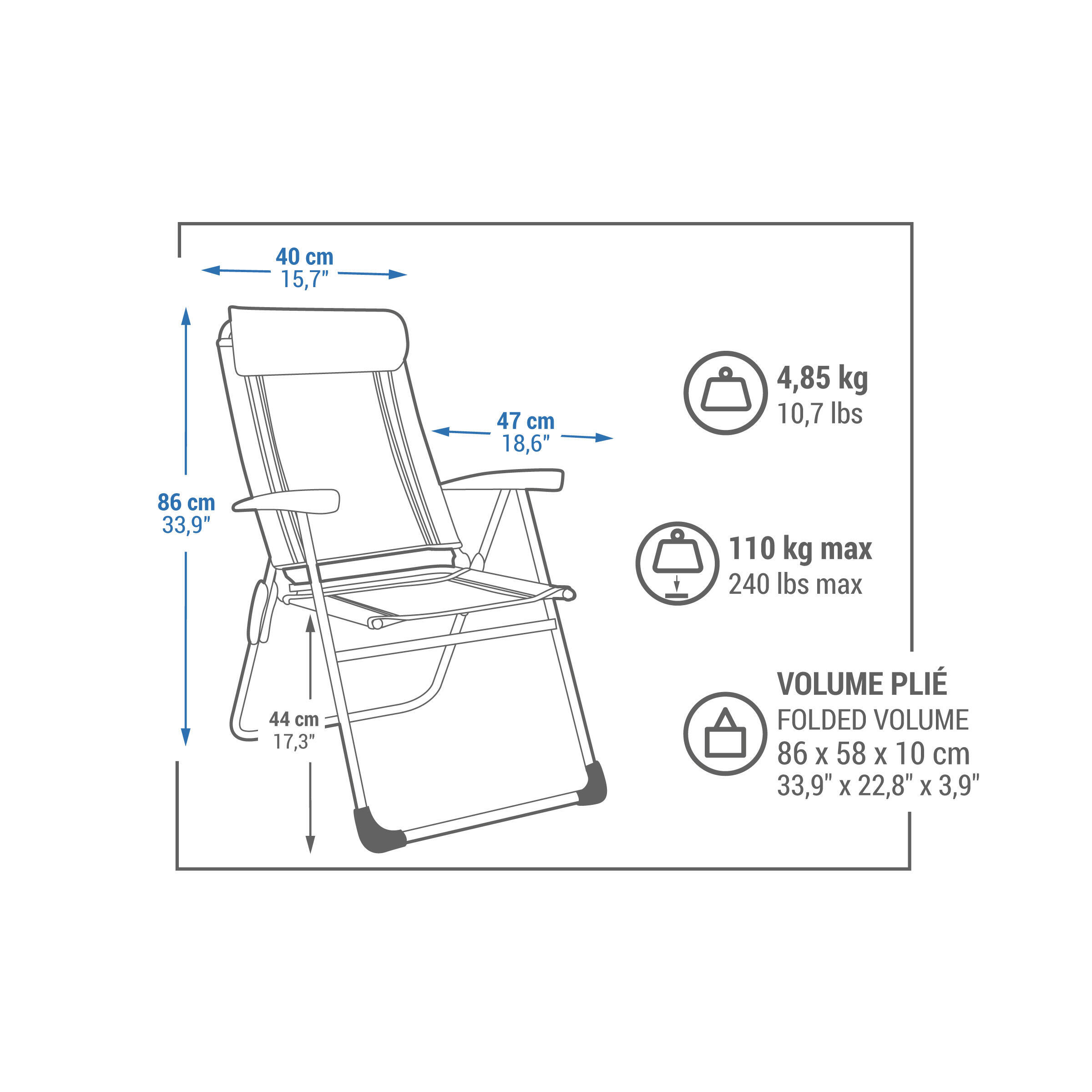 Camping Comfortable Reclining Folding Armchair - steel/aluminium 2/12