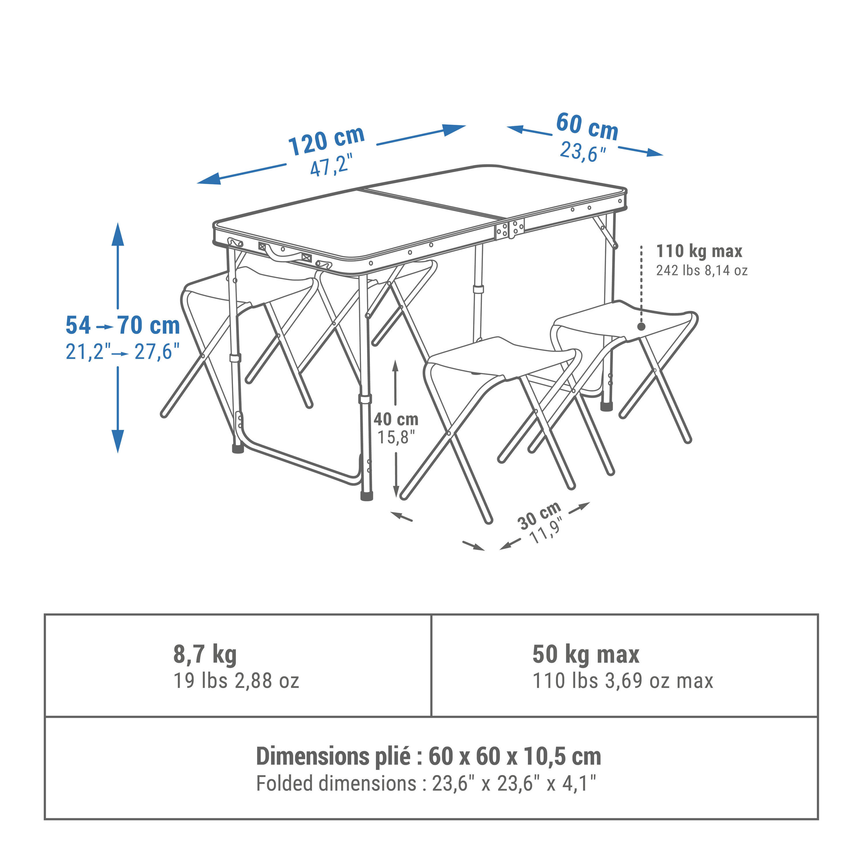 Camping Table Foldable with 4 Stools for 4 to 6 People - Green -  2
