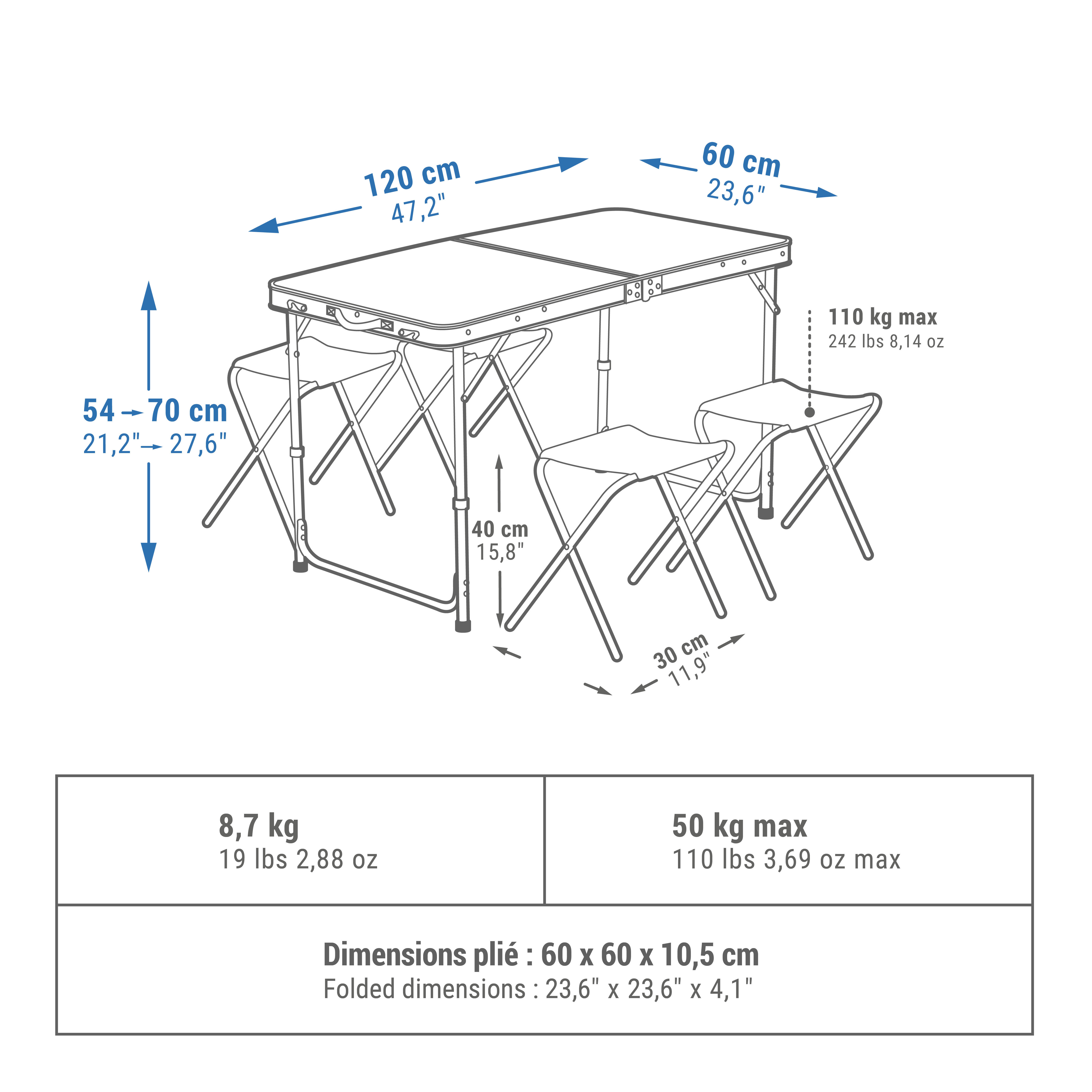 Table de camping avec 4 tabourets - QUECHUA