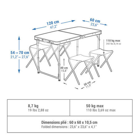 Складаний стіл для походів та 4 табуретки на 4-6 осіб