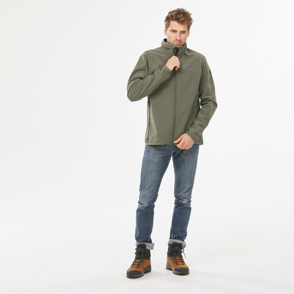 Jakna za treking MT100 Softshell vetrootporna muška - kaki