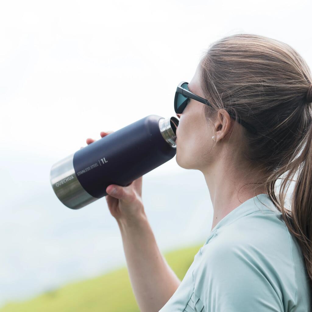 1 L stainless steel flask with screw cap for hiking - White