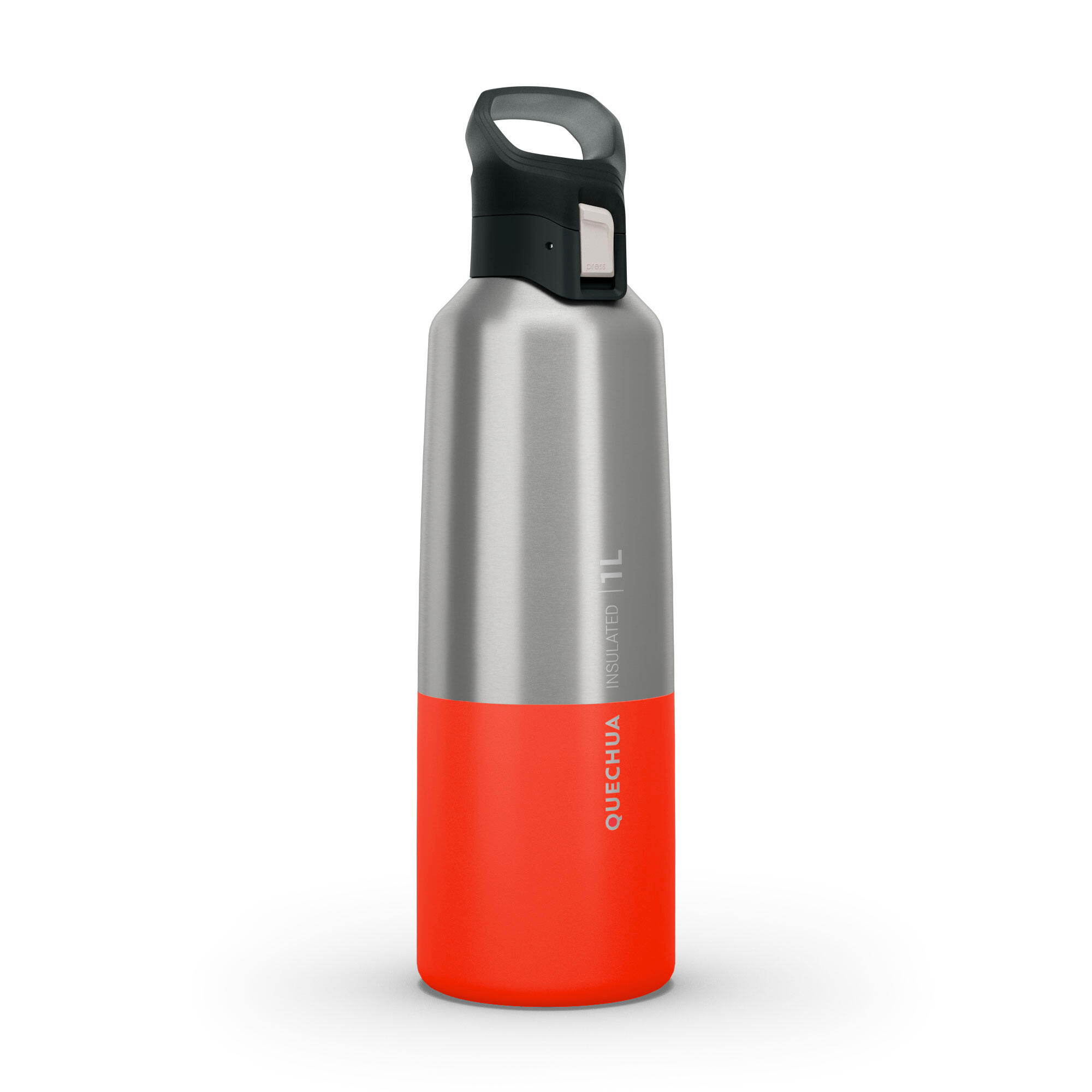 QUECHUA 1 L insulated stainless steel flask with quick opening cap for hiking - Red