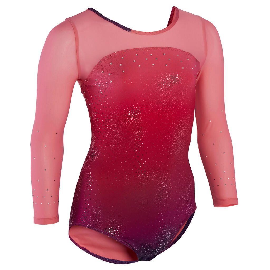 Girls' Artistic Gymnastics 3/4-Sleeve Leotard - Pink Ombre