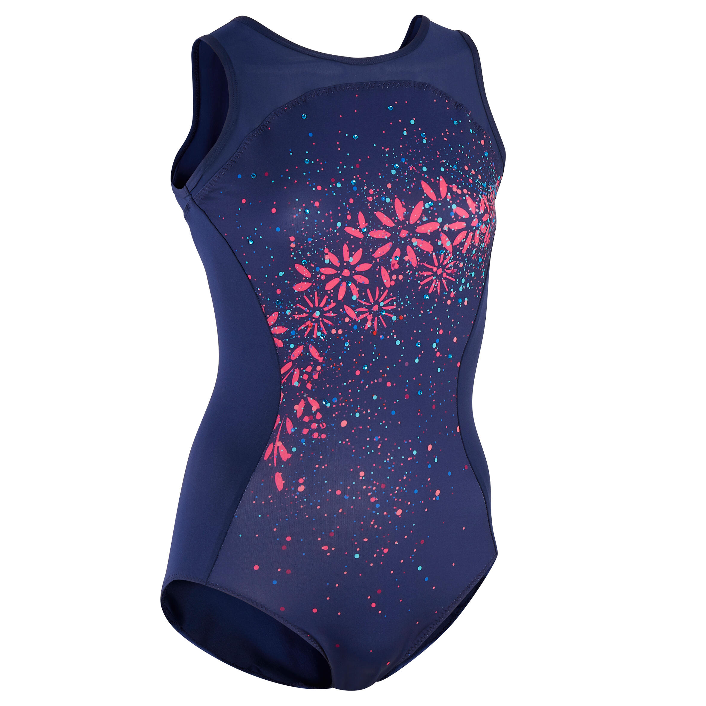 DOMYOS Girls' Sleeveless Sequin Gym Leotard JSM900 - Blue/Blue Print