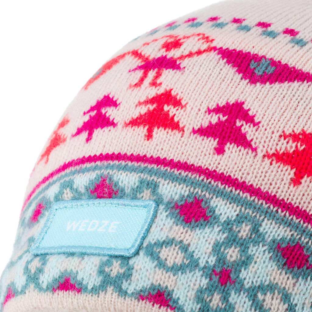 KIDS’ SKI HAT - JACQUARD - PINK TURQUOISE