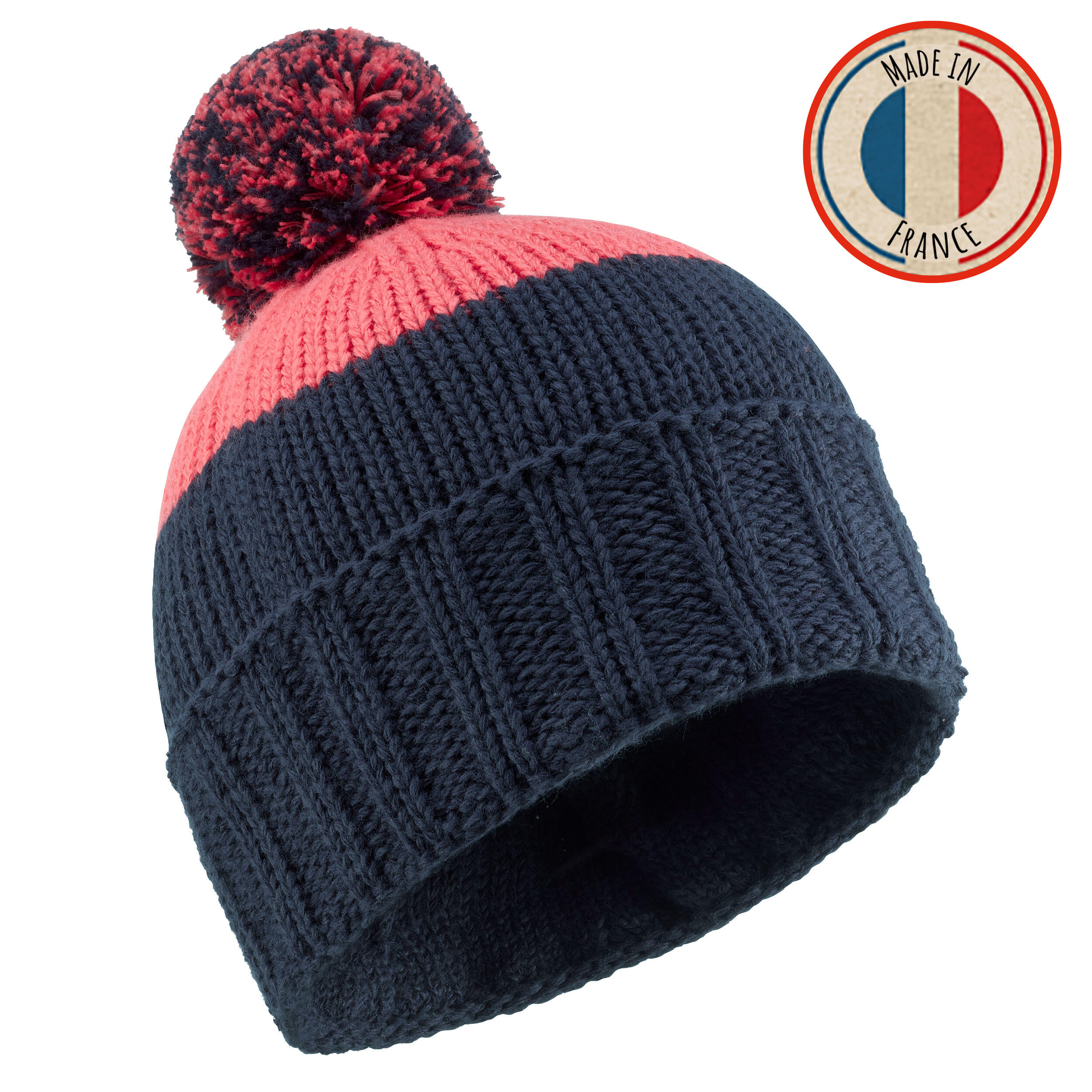 WEDZE Adult Ski Hat Grand Nord Made In France - Navy Blue-Pink