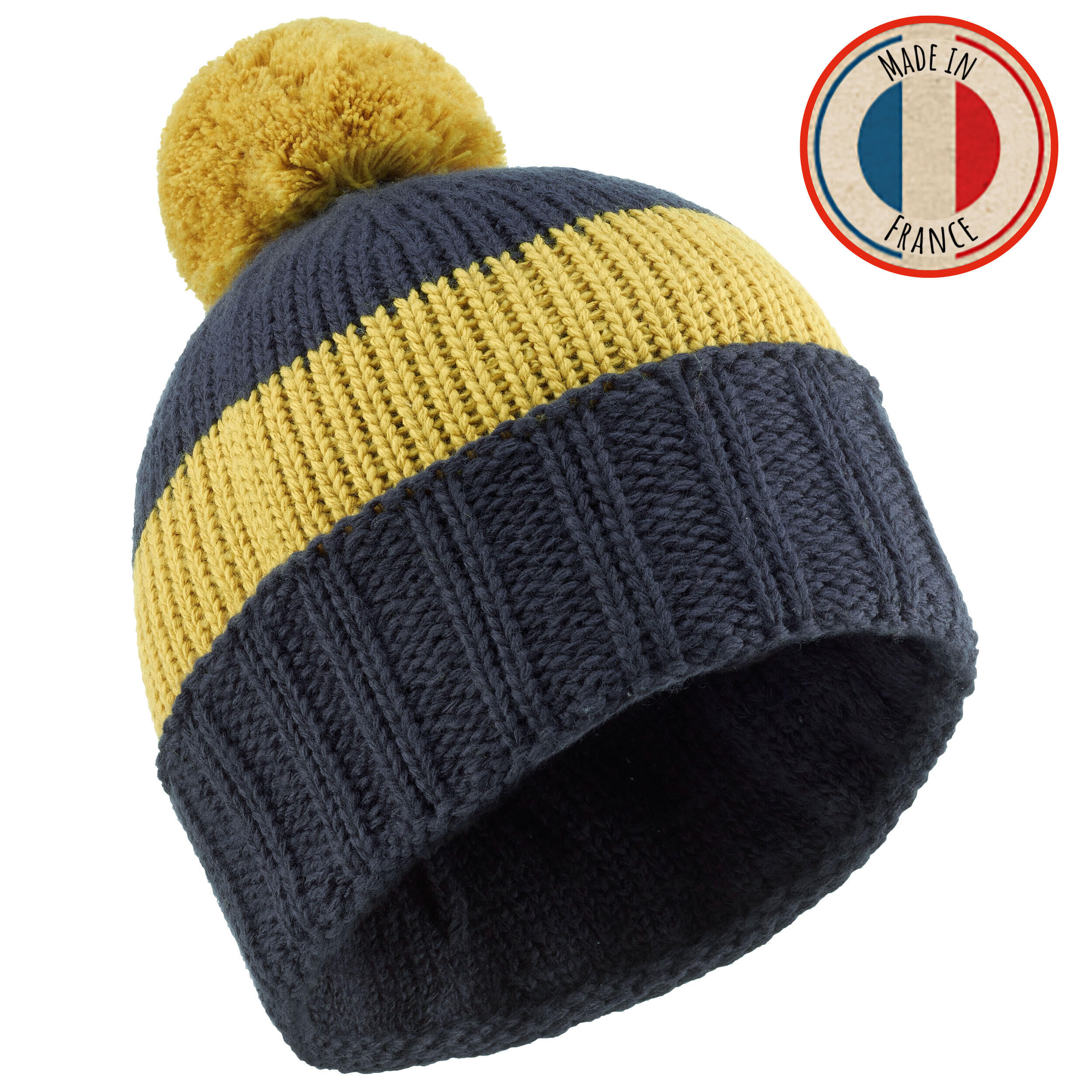 WEDZE ADULT SKI HAT GRAND NORD MADE IN FRANCE NAVY BLUE-OCHRE