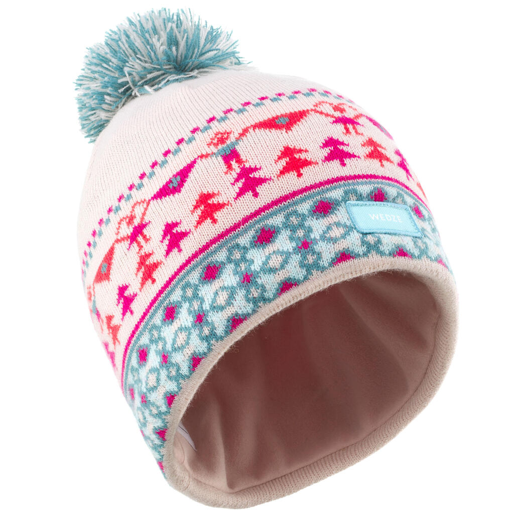 Kids’ ski hat - jacquard - pink turquoise