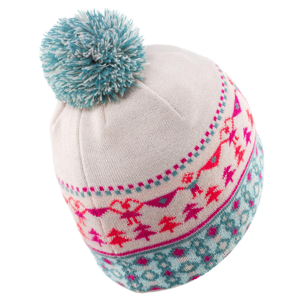 KIDS’ SKI HAT - JACQUARD - PINK TURQUOISE